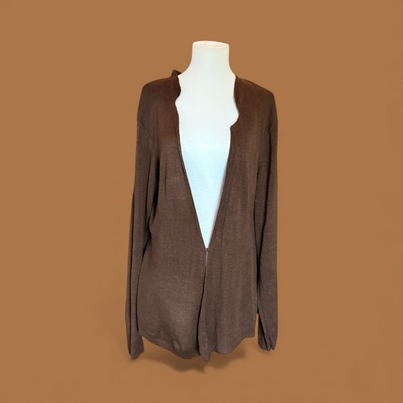 Alfani Chocolate 💯 % Silk Open Front Sweater - Picture 10 of 12